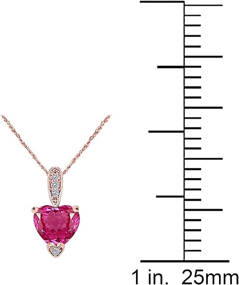 1.15 Carat Heart Shape Gemstone With 4 Side Round White Diamond Design Pendant Necklace For Woman Crafted In 10k Rose Gold With 18" Gold Plated Over 925 Sterling Silver Box Chain