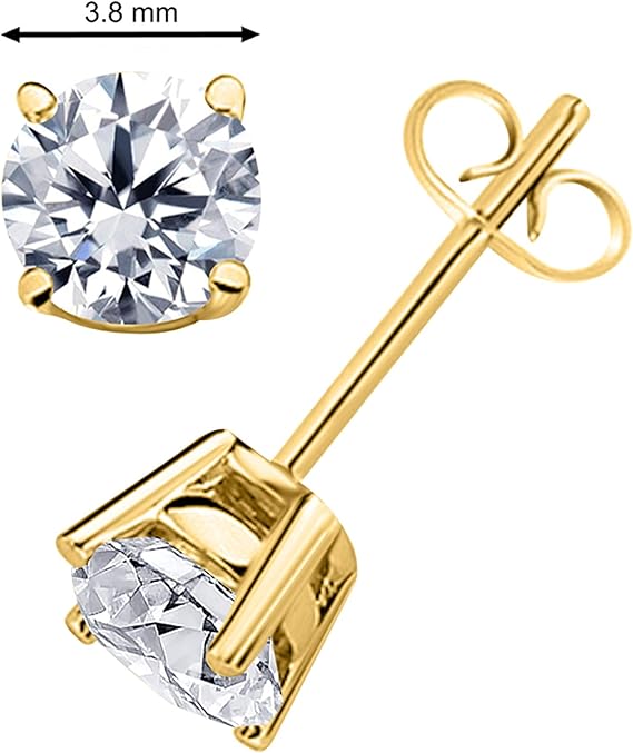 AoneJewelry0.40 CaratsW Round White Diamond Solitaire Stud Earrings for Women In 14K Yellow Gold Prong-Setting Gemstone Wedding Jewelry Collection