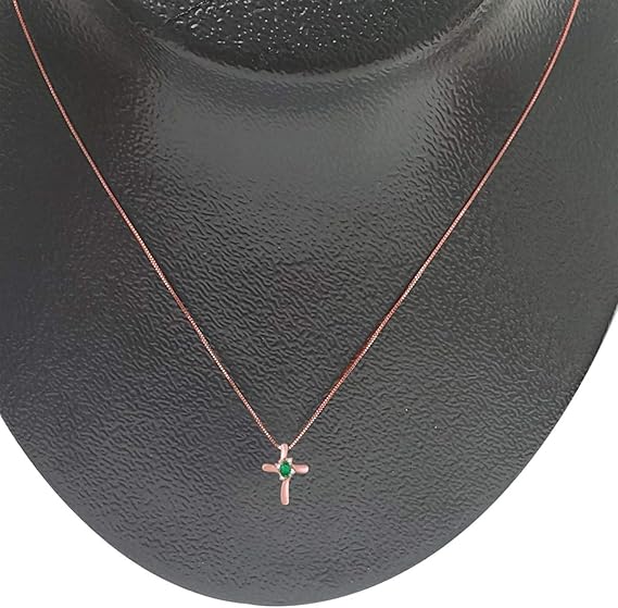 Aone Jewelery 0.30 Carat 5x3 Oval Gemstone-Diamond Religious Cross Pendant For Woman Crafted In 10k Rose White And Yellow Gold With 18" Gold Plated Over 925 Sterling Silver Box Chain