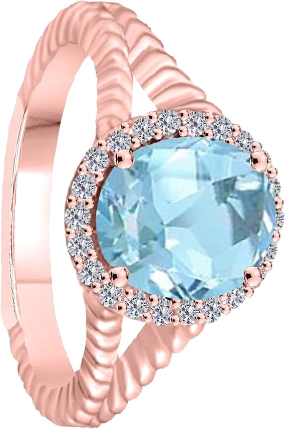 Aonejewelry Oval Shape Blue Topaz And Diamond Ring 1.95 Carat In 10K Solid Rose, White, Yellow Gold, Best Valentinesday Gift