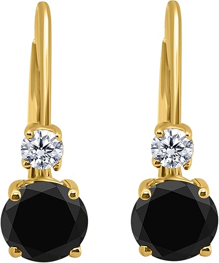 1.00 Carats Elegant leverback 2 Centre Black Diamonds & 2 White Diamonds Earrings for Women crafted in 14k Rose, White & Yellow Gold Prong-Setting Gemstone Wedding Jewelry Collection