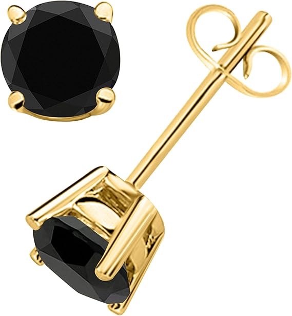 AoneJewelry0.40 CaratsW Round Black Diamond Solitaire Stud Earrings for Women In 14K Yellow Gold Prong-Setting Gemstone Wedding Jewelry Collection