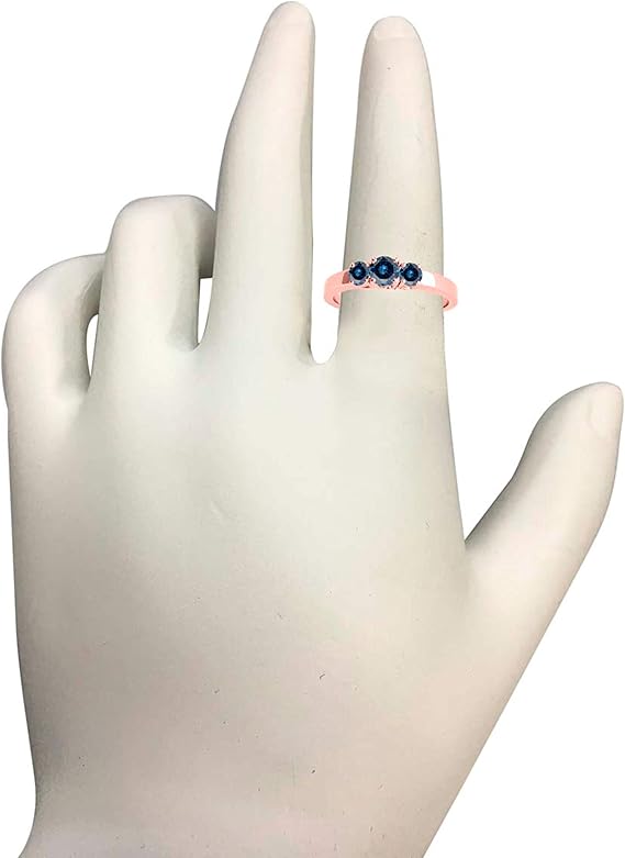 1/2 Carat Natural Blue Diamond Three Stone Ring In 14K Rose, White & Yellow Gold, Best Valentinesday Gift