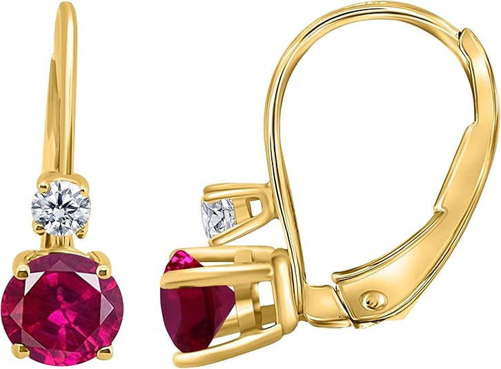 Gemstone & Diamond Leverback Earring for Women| 14K Rose,White & Yellow Gold 1.10 Carat 4 Stone Round Cut Prong Setting Genuine Diamond Wedding Jewelry Collection