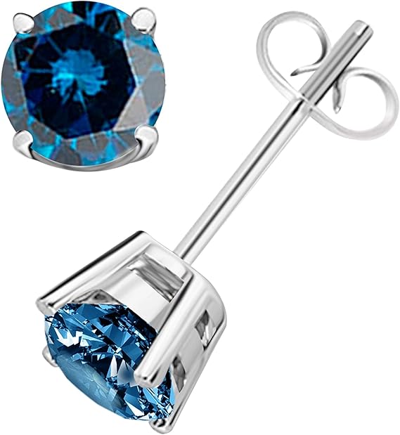 AoneJewelry0.30 CaratsW Round Blue Diamond Solitaire Stud Earrings for Women In 14K White Gold Prong-Setting Gemstone Wedding Jewelry Collection