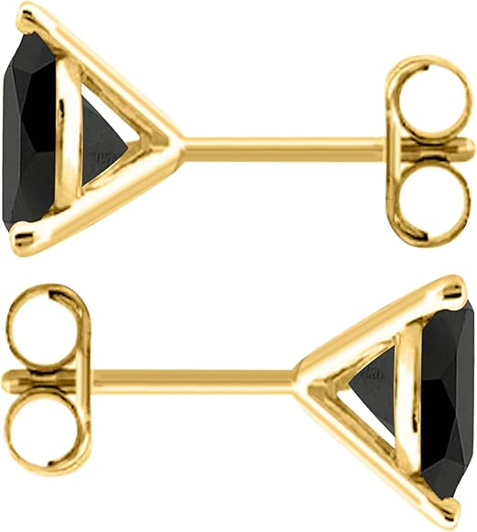 AoneJewelry1.00 CaratsW Round Black Diamond Martini Stud Earrings for Women In 14K Yellow Gold Prong-Setting Gemstone Wedding Jewelry Collection