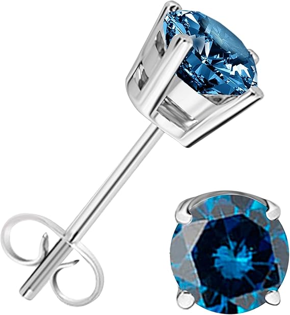 AoneJewelry0.30 CaratsW Round Blue Diamond Solitaire Stud Earrings for Women In 14K White Gold Prong-Setting Gemstone Wedding Jewelry Collection