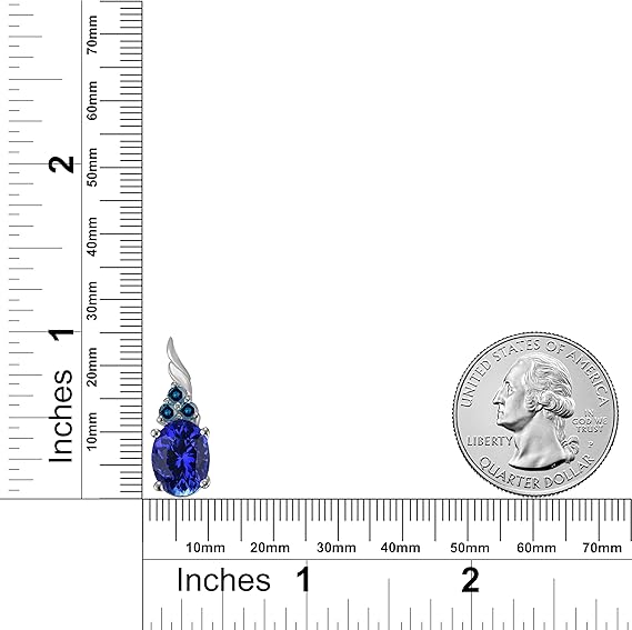 Tanzanite & Blue Diamond Pendant Necklace for Women | 14k Rose, White & Yellow Gold 1.36 carat 4 Stone Oval Shape Prong Setting 18" Silver Box Chain Necklace Wedding Jewelry Collection
