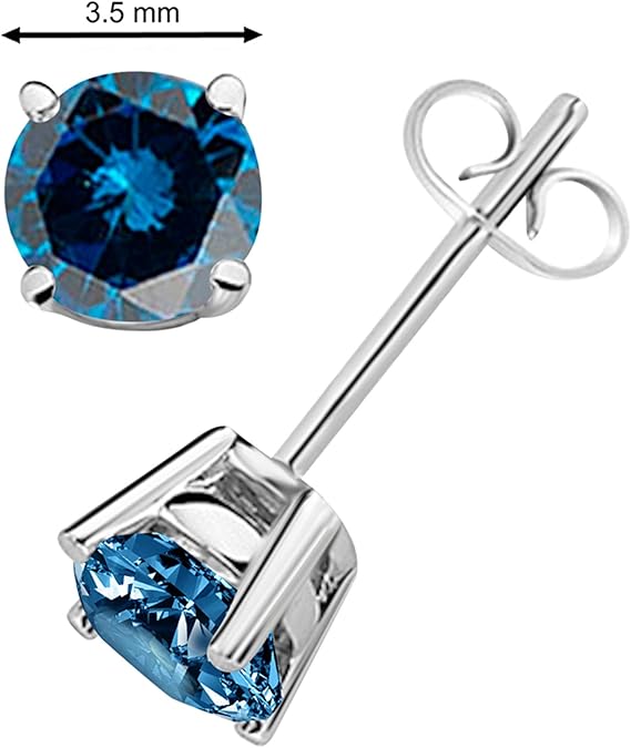 AoneJewelry0.30 CaratsW Round Blue Diamond Solitaire Stud Earrings for Women In 14K White Gold Prong-Setting Gemstone Wedding Jewelry Collection