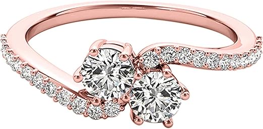 AoneJewelry 0.75 Cttw Lab-grown Round Shape Two-Stone White Diamond Ring made in 14K Rose, White, Yellow Gold