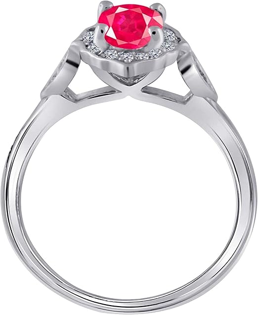 Aonejewelry 0.85 Carat Oval Shape Created Ruby And Diamond Ring In 10K Solid Rose, White & Yellow Gold, Best Valentinesday Gift