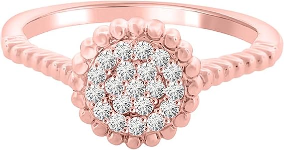Diamond Engagement Ring For Women 0.20 Carat Round Shape White Diamond Prong Setting 20 Stones Engagement Aniversary Ring In 10K Solid Rose, White & Yellow Gold By AoneJewelry Collection