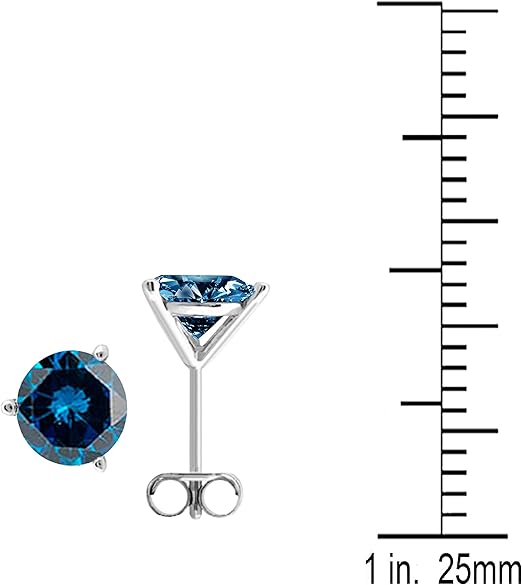 AoneJewelry0.75 CaratsW Round Blue Diamond Martini Stud Earrings for Women In 14K White Gold Prong-Setting Gemstone Wedding Jewelry Collection