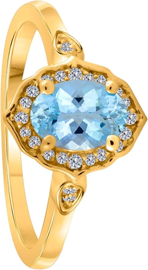 Aonejewelry 0.85 Carat Oval Shape Aquamarine And Diamond Ring In 10K Solid Rose, White & Yellow Gold, Best Valentinesday Gift