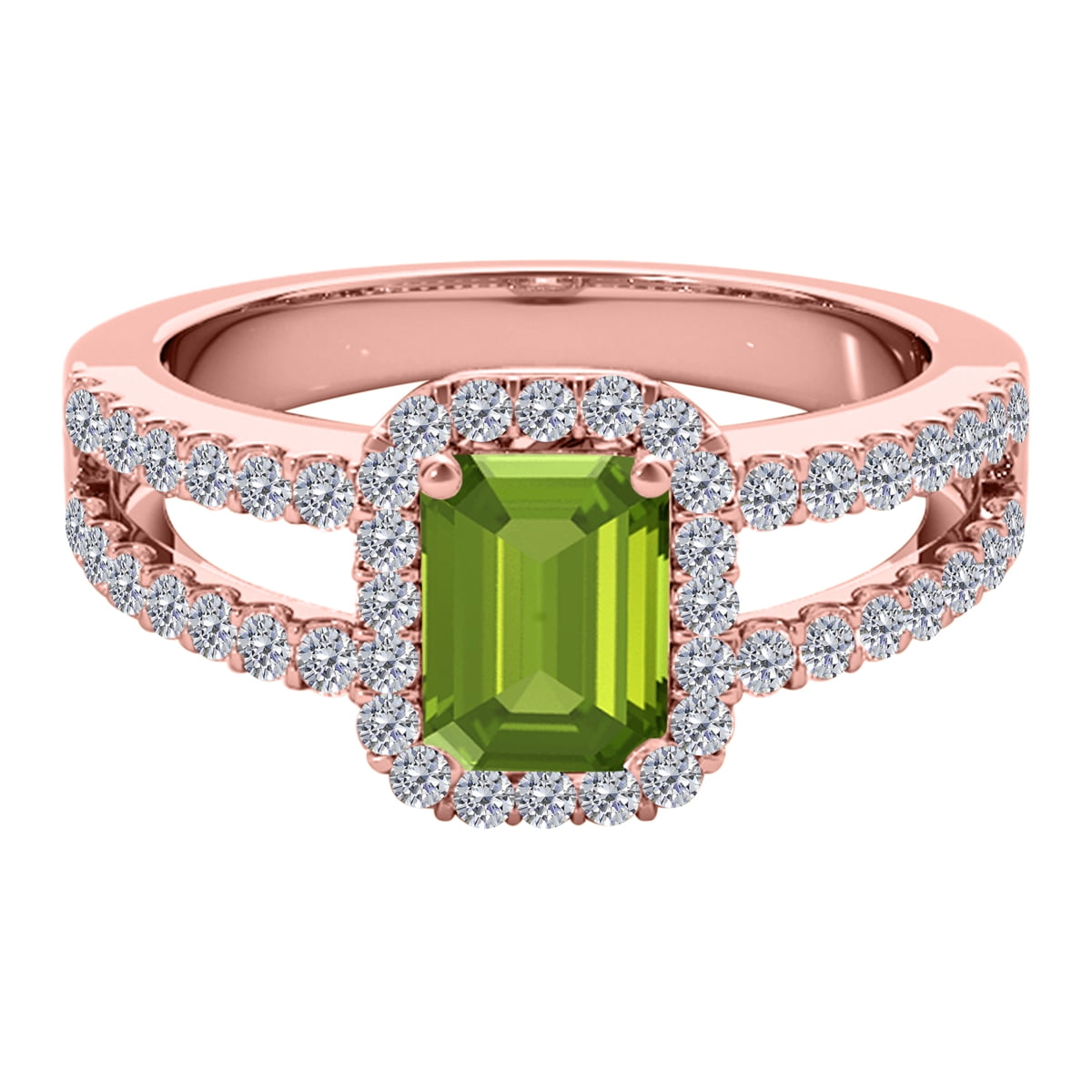 10k Solid Rose Gold Gemstone and Diamond Ring for Women With 2.00 Cttw Natural Peridot And Diamonds By Aone Jewelry (I-J, I1-I2), Best Valentinesday Gift