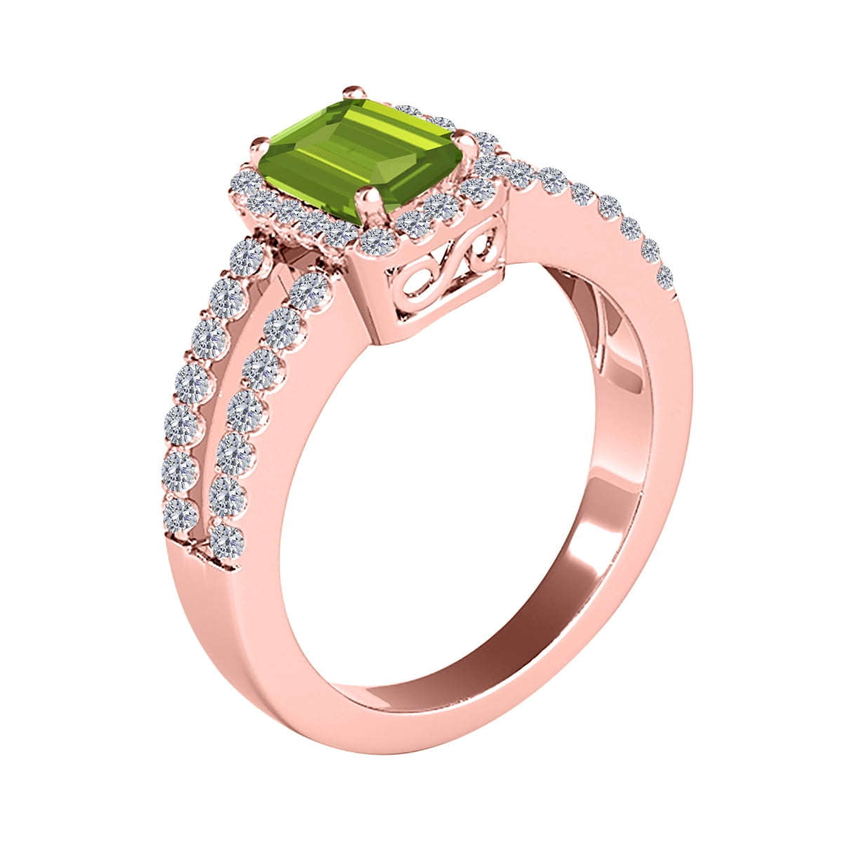 10k Solid Rose Gold Gemstone and Diamond Ring for Women With 2.00 Cttw Natural Peridot And Diamonds By Aone Jewelry (I-J, I1-I2), Best Valentinesday Gift