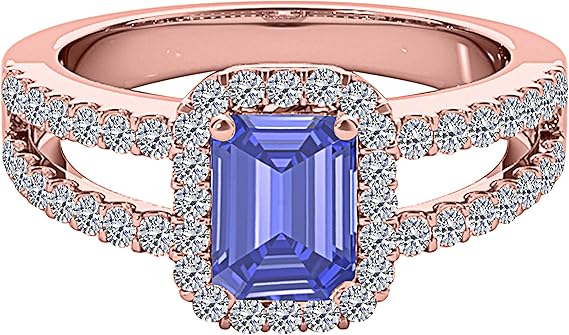 Sapphire Gemstone Engagement Rings for Women |10K Rose gold 2.1 carat Blue Color Round Cut Prong Setting Genuine Diamond Wedding Jewelry Collection