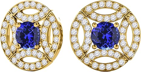 Gemstone Diamond Studs Earrings For Women 1.50 Carat 5MM Round Tanzanite With Natural Round White Diamond Studs Push Back Earrings For Ladies In 10K Solid Rose White Yellow Gold Best Jewelry Gift For Her By Aone Jewelry