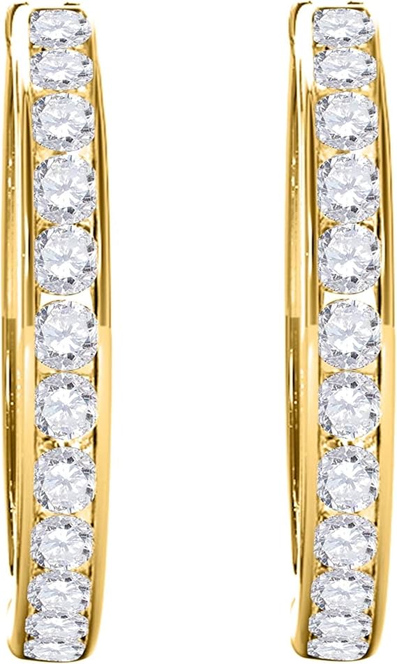 AoneJewelry1/2 Carat Natural Diamond (J-K/ I1-I2) Hoop Earrings for Women In 10K Gold Prong-Setting Gemstone Wedding Jewelry Collection