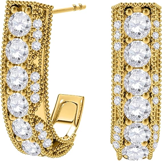 AoneJewelry1.00 Carat Round White Diamond Milgrained Hoop Earrings for Women In 14K Solid Gold Prong-Setting Gemstone Wedding Jewelry Collection