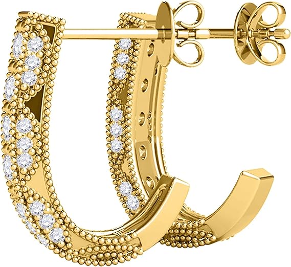 AoneJewelry1.00 Carat Round White Diamond Milgrained Hoop Earrings for Women In 14K Solid Gold Prong-Setting Gemstone Wedding Jewelry Collection