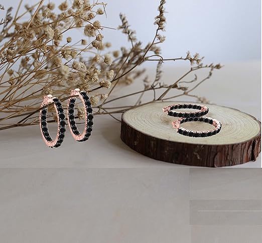 Diamond Hoop Earrings For Women 5.50 Carat Natural Black Diamond Inside Out Hoops Earrings For Ladies In 14K Solid Rose White Yellow Gold Jewelry Gift for Her By Aone Jewelry