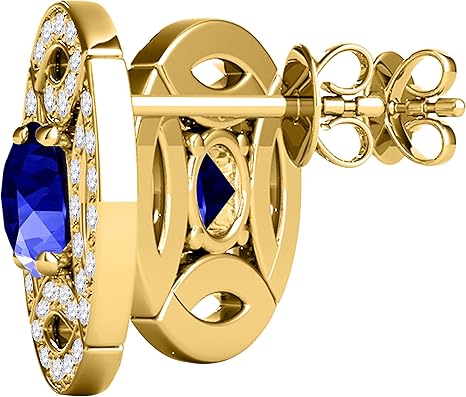 Gemstone Diamond Studs Earrings For Women 1.50 Carat 5MM Round Tanzanite With Natural Round White Diamond Studs Push Back Earrings For Ladies In 10K Solid Rose White Yellow Gold Best Jewelry Gift For Her By Aone Jewelry