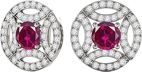 Gemstone Diamond Studs Earrings For Women 1.50 Carat 5MM Round Ruby With Natural Round White Diamond Studs Push Back Earrings For Ladies In 10K Solid Rose White Yellow Gold Best Jewelry Gift For Her By Aone Jewelry