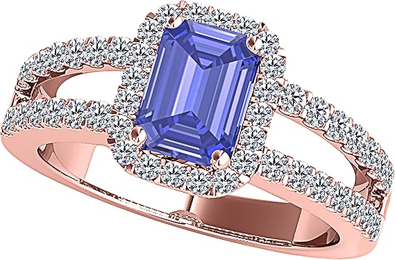 Sapphire Gemstone Engagement Rings for Women |10K Rose gold 2.1 carat Blue Color Round Cut Prong Setting Genuine Diamond Wedding Jewelry Collection