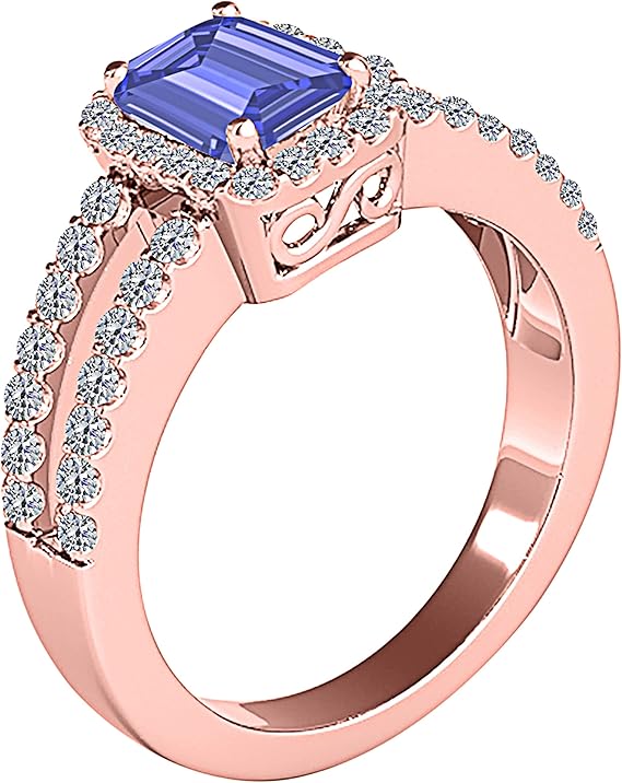 Sapphire Gemstone Engagement Rings for Women |10K Rose gold 2.1 carat Blue Color Round Cut Prong Setting Genuine Diamond Wedding Jewelry Collection
