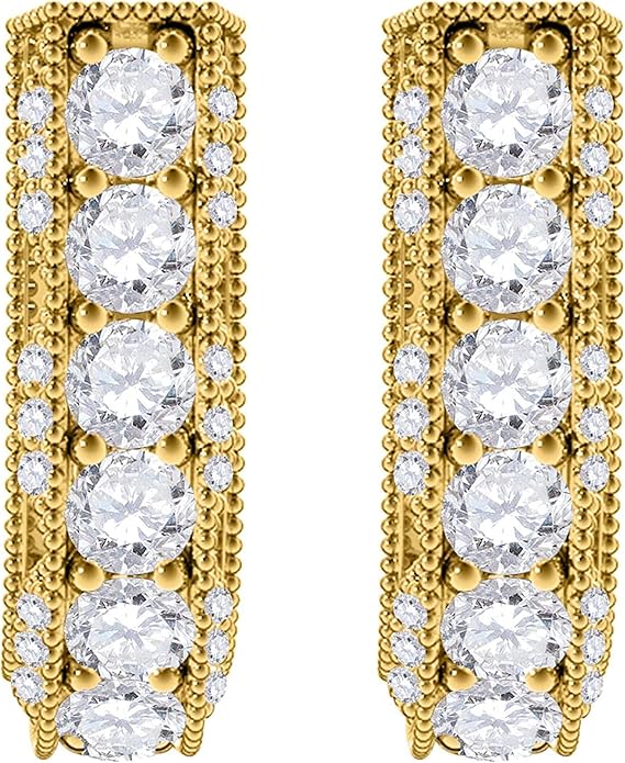 AoneJewelry1.00 Carat Round White Diamond Milgrained Hoop Earrings for Women In 14K Solid Gold Prong-Setting Gemstone Wedding Jewelry Collection
