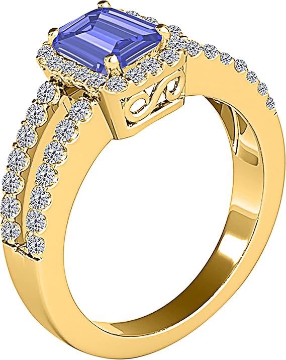 Sapphire Gemstone Engagement Rings for Women |10K Yellow gold 2.1 carat Blue Color Round Cut Prong Setting Genuine Diamond Wedding Jewelry Collection
