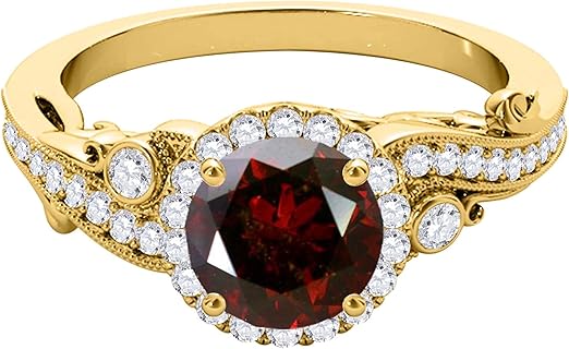 Aonejewelry 1.35 Carat Round Shape Natural Red Diamond Beautiful Antique Engagement Wedding Ring Well Crafted In 14K Solid Rose White & Yellow Gold For Woman, Best Valentinesday Gift