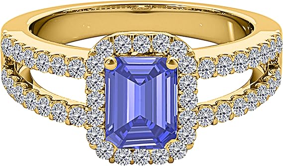 Sapphire Gemstone Engagement Rings for Women |10K Yellow gold 2.1 carat Blue Color Round Cut Prong Setting Genuine Diamond Wedding Jewelry Collection