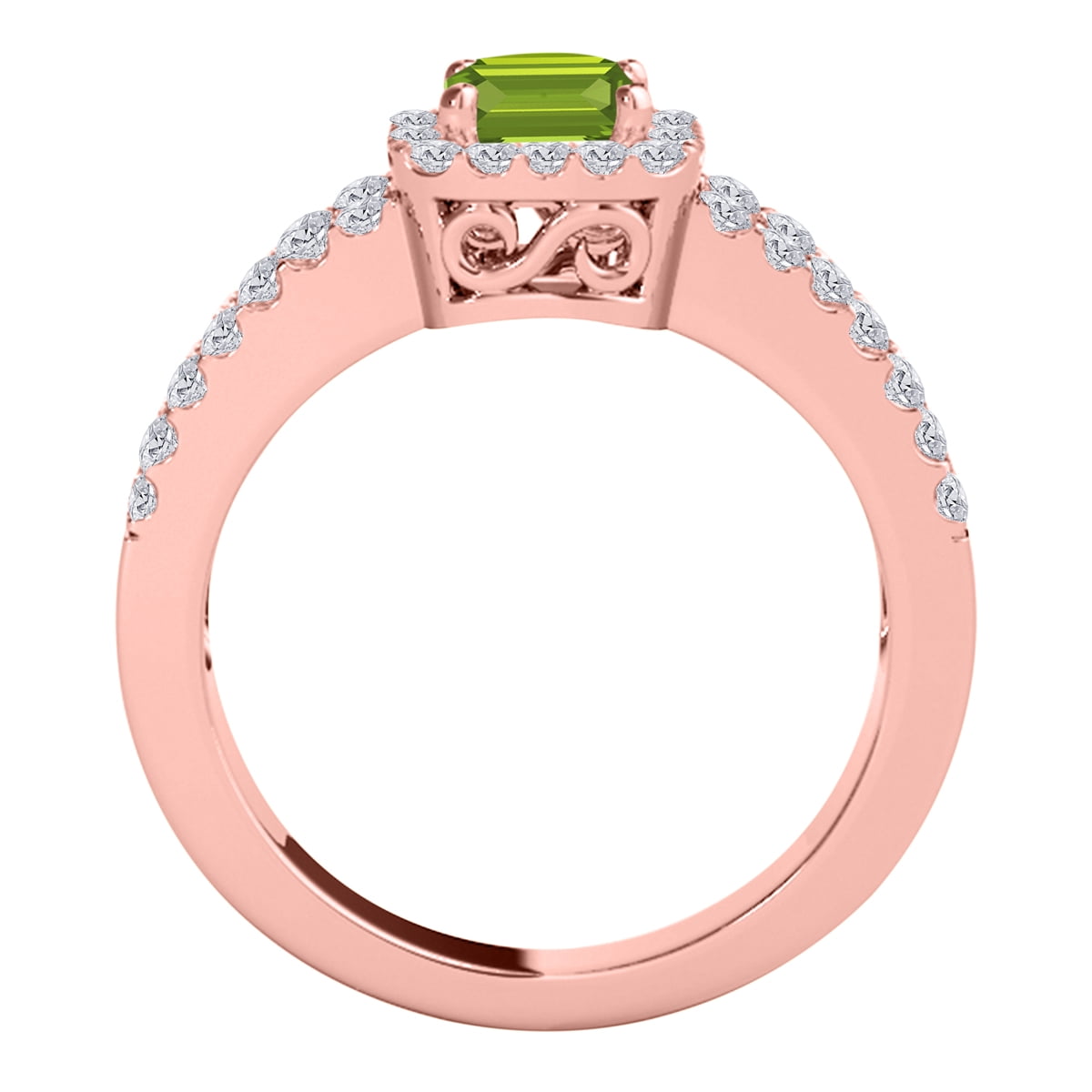 10k Solid Rose Gold Gemstone and Diamond Ring for Women With 2.00 Cttw Natural Peridot And Diamonds By Aone Jewelry (I-J, I1-I2), Best Valentinesday Gift