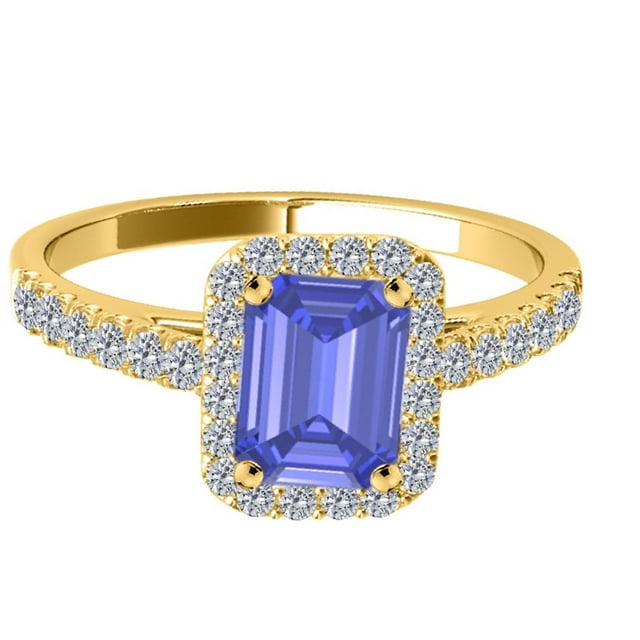 14k Solid Rose, White, Yellow Gold Ring (size 5-9) With 1.20 Cttw Emerald Cut Tanzanite And Natural Diamonds (color I-J, Clarity I1-I2), Best Valentinesday Gift