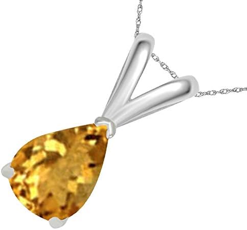 0.45Ct Pear Citrine Pendant in 14k White Gold (6x4 mm), Best Valentinesday Gift