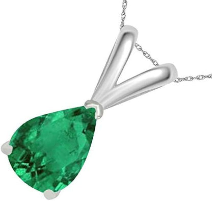 0.45Ct Pear Emerald Pendant in 14k White Gold (6x4 mm), Best Valentinesday Gift