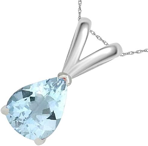 AoneJewelry 0.90Ct Pear Aquamarine Pendant in 14k White Gold (8x6 mm), Best Valentinesday Gift