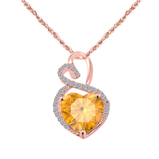 4.0 Carat Heart Shape Gemstone With Round Natural White Diamond Heart Design Pendant Necklace For Woman Crafted In 10k Rose Gold With 18" Gold Plated Over 925 Sterling Silver Box Chain