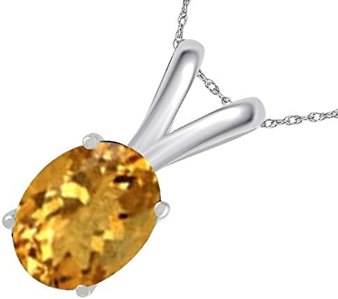 0.80Ct Oval Citrine Pendant in 14k White Gold (7x5 mm), Best Valentinesday Gift