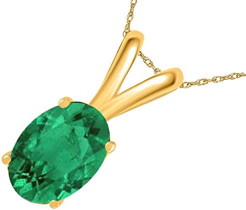 0.45Ct Oval Emerald Pendant in 14k Yellow Gold (6x4 mm), Best Valentinesday Gift