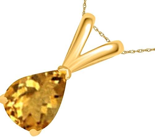 0.45Ct Pear Citrine Pendant in 14k Yellow Gold (6x4 mm), Best Valentinesday Gift