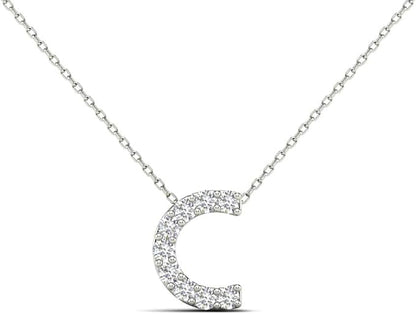 AoneJewelry 0.09 Carat Natural White Diamond Initial C Pendant Necklace For Women In 14K Yellow and White Gold with 18" Gold Cable Chain