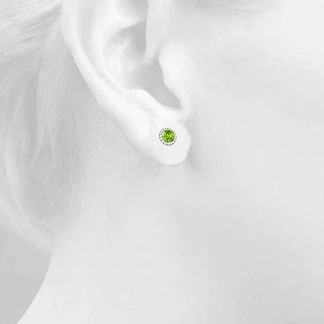 Gemstone Diamond Studs Earrings For Women 1.95 Carat 6MM Natural Round Peridot With Natural Round Diamond Studs Push Back Earrings For Ladies In 10K Solid Rose White Yellow Gold Best Jewelry Gift For Her By Aone Jewelry