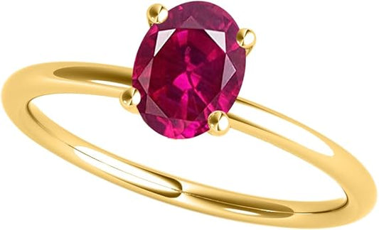 0.85 Cttw Lab-Created Oval Shape Ruby Gemstone Ring made in 10K Rose, White, Yellow Gold