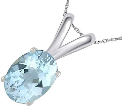 0.80Ct Oval Aquamarine Pendant in 14k White Gold (7x5 mm), Best Valentinesday Gift