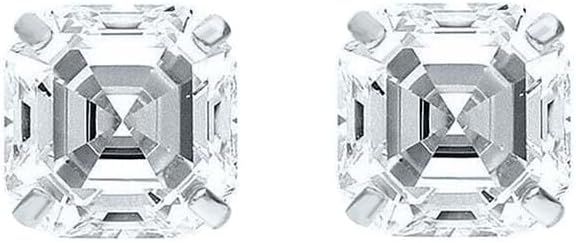 14K Solid Gold D-VVS1 Asscher Cut White Moissanite Push Back Studs Earrings