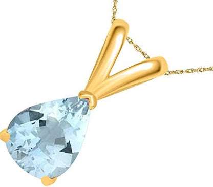 0.45Ct Pear Aquamarine Pendant in 14k Yellow Gold (6x4 mm), Best Valentinesday Gift