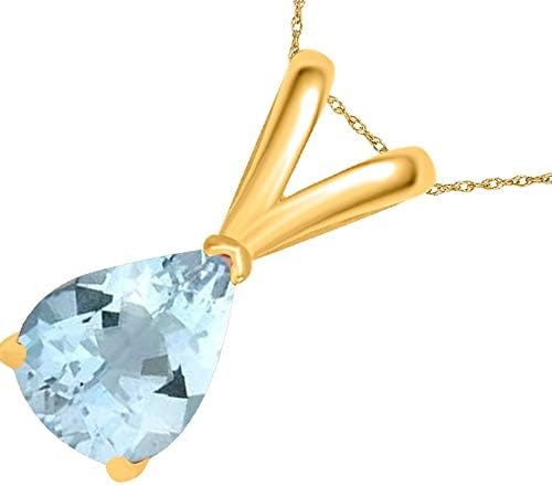 AoneJewelry Aquamarine Pendant Necklace for Women | 14k Yellow Gold 0.90 Carat 1 Stone Pear Shape Prong Setting 18" Silver Box Chain Necklace Wedding Jewelry Collection